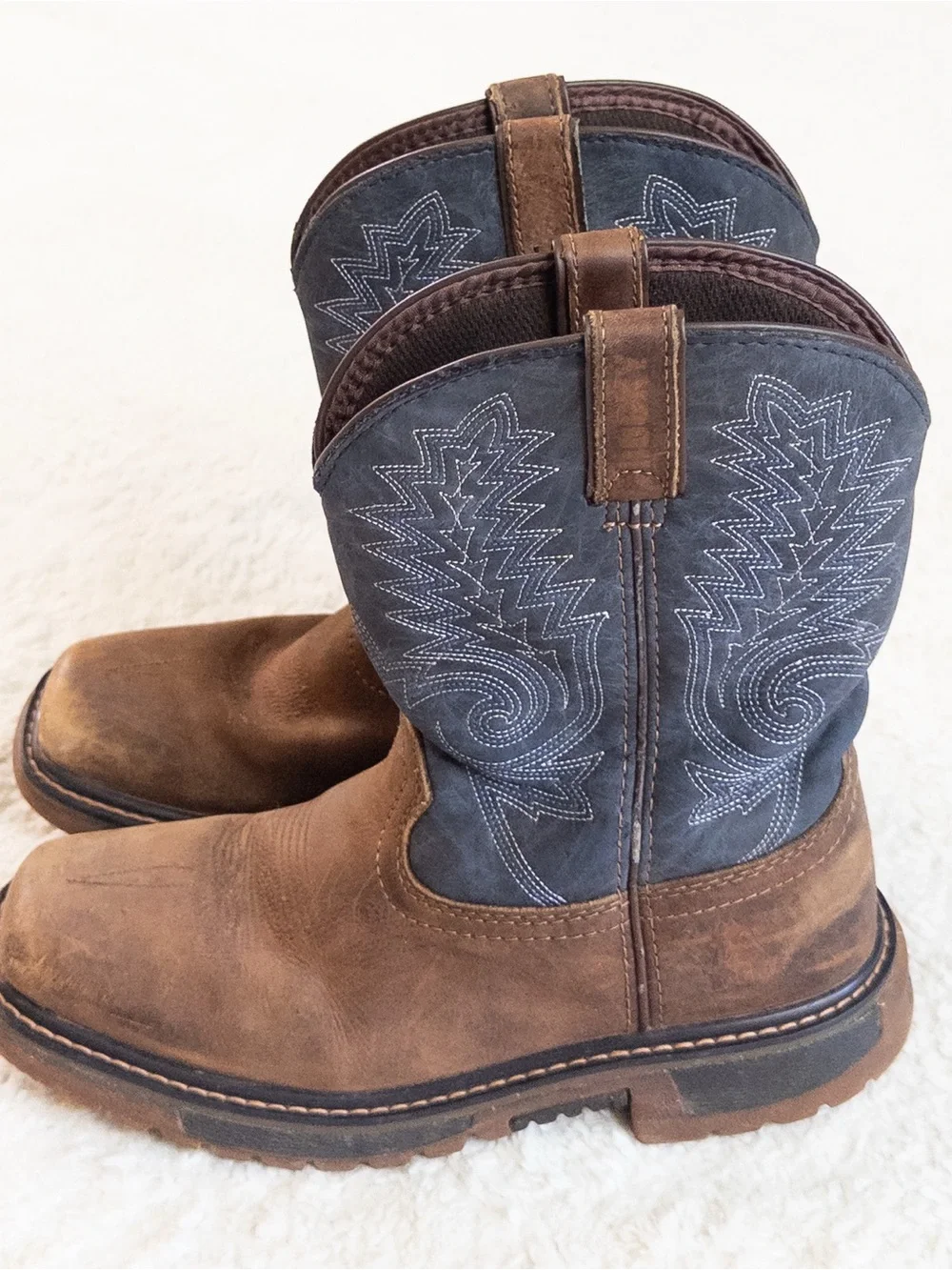 Rocky Boys Western Cowboy Boots Brown Leather Size 4 Durable Square Toe